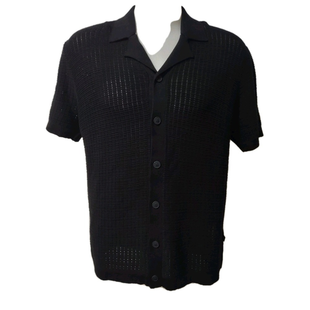 DKNY Knit Sweater Men's Size Medium Mesh Black Button Down Collared Polo  Style